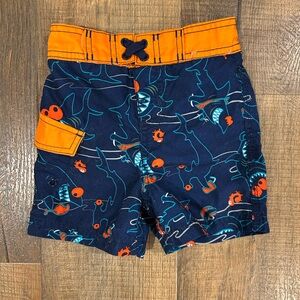 Joe Boxer Navy Blue and Orange Shark Print Swim Shorts